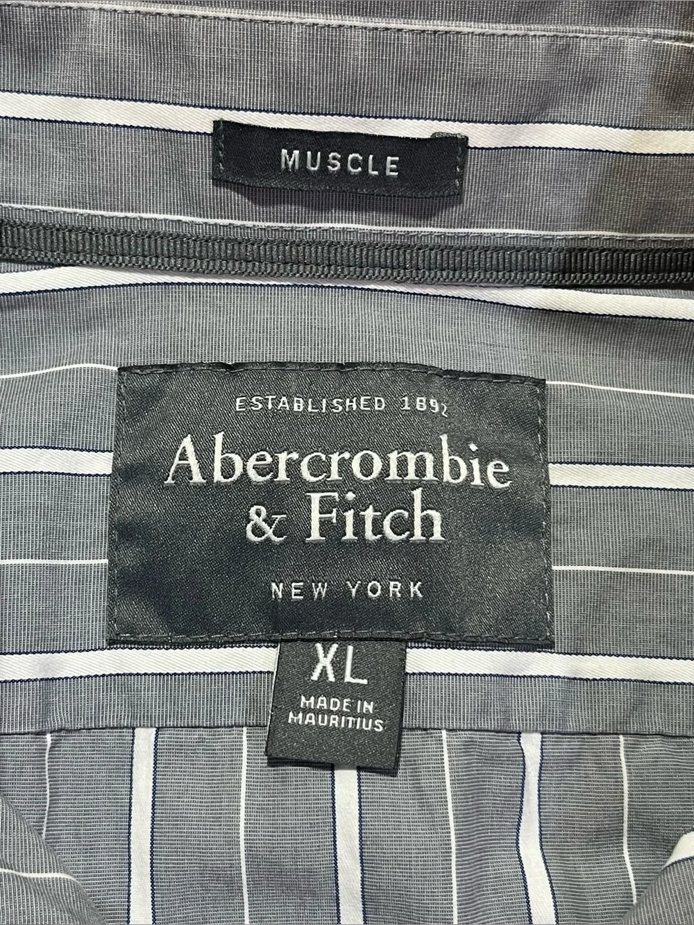 Vintage Y2K Men’s Abercrombie Long Sleeve Striped Button Shirt, Muscle, Gray